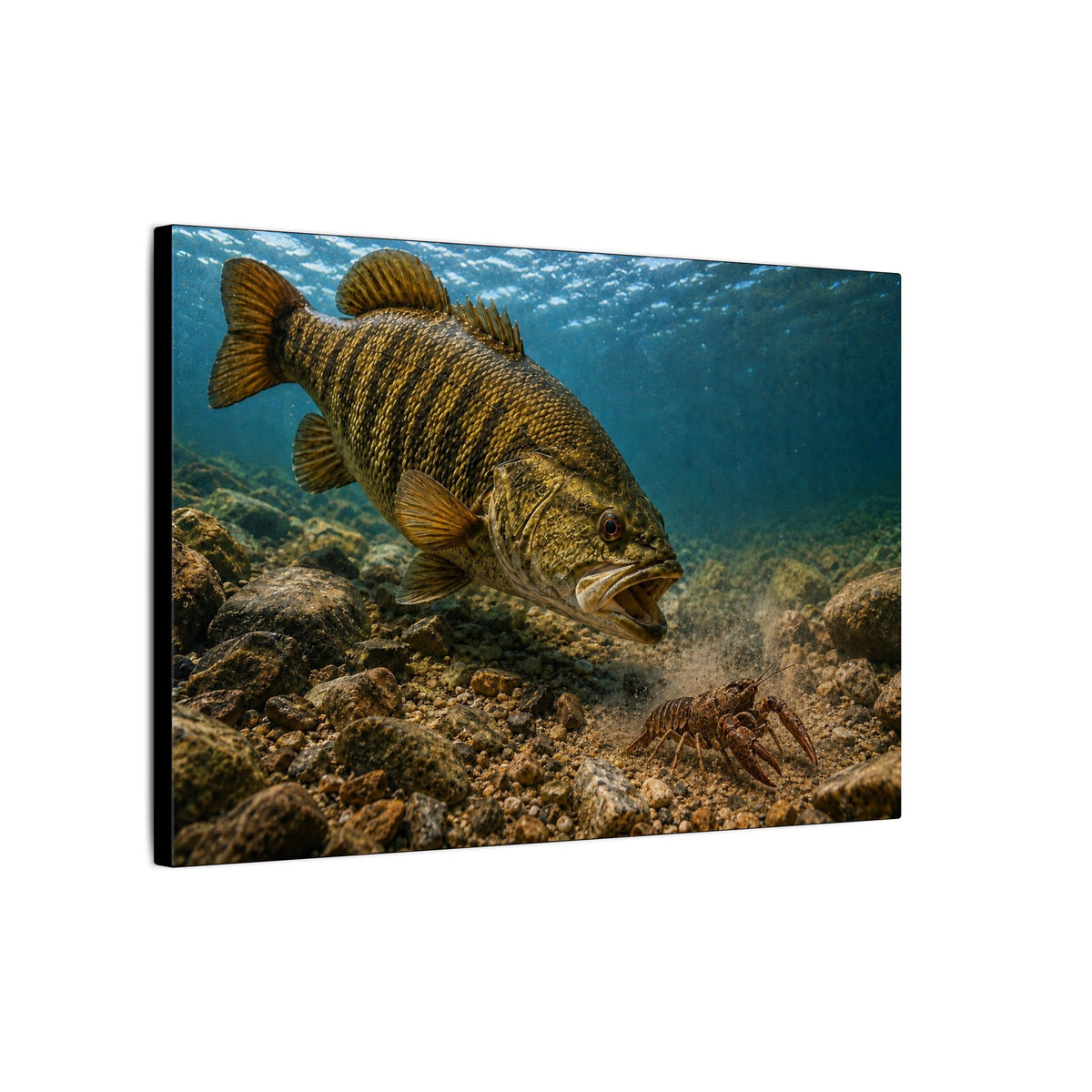 Crawfish Chase Smallmouth Bass canvas wall art, view 4