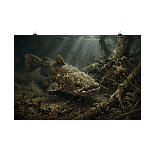 Flathead Catfish Log Jam poster wall art