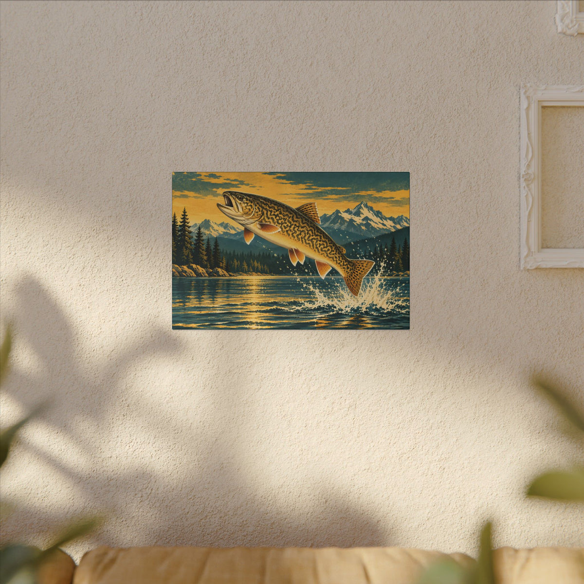 Mountain Lake Leap Tiger Trout canvas wall art, view 5