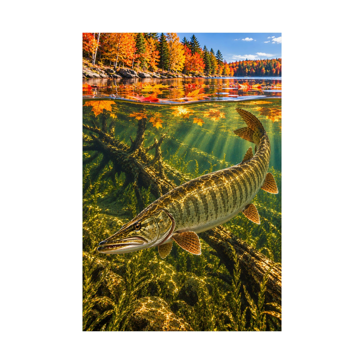 Autumn Muskie Over-Under fishing poster close-up