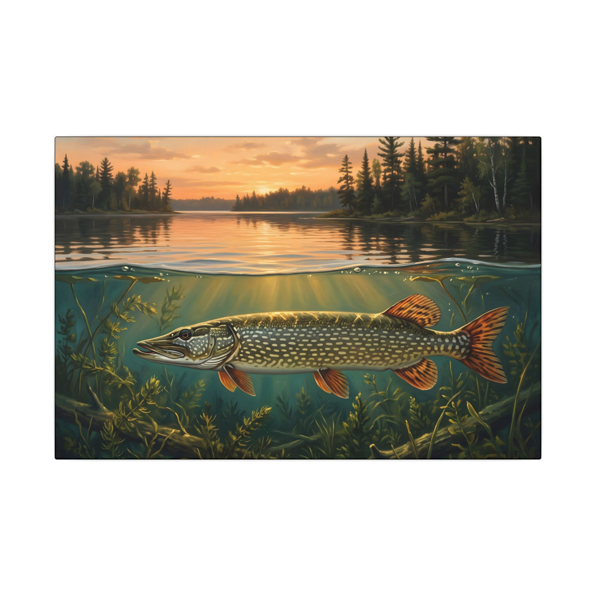 Northwoods Over-Under Northern Pike canvas, 18x12 size view
