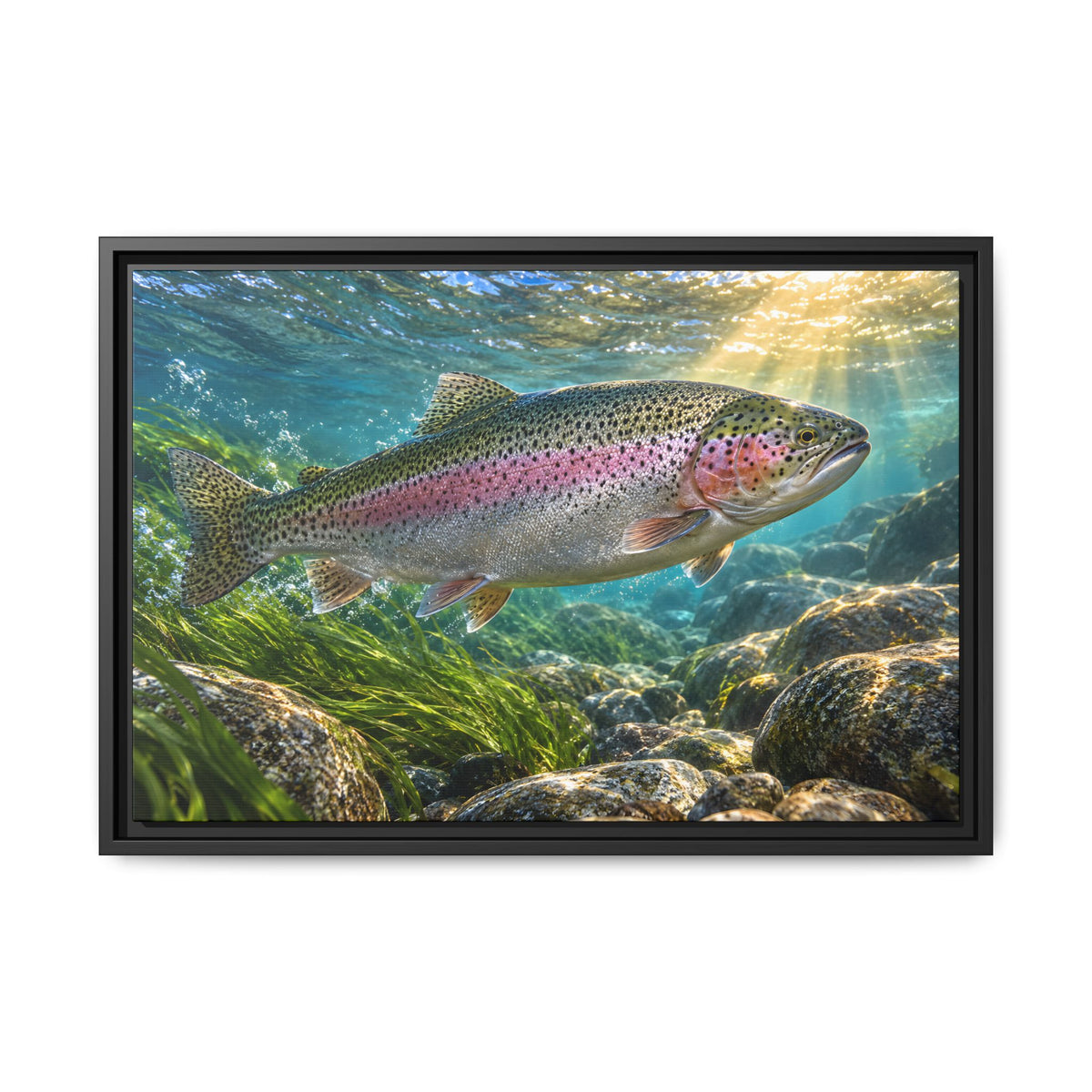 River of Gold Rainbow Trout framed canvas wall art, view 3