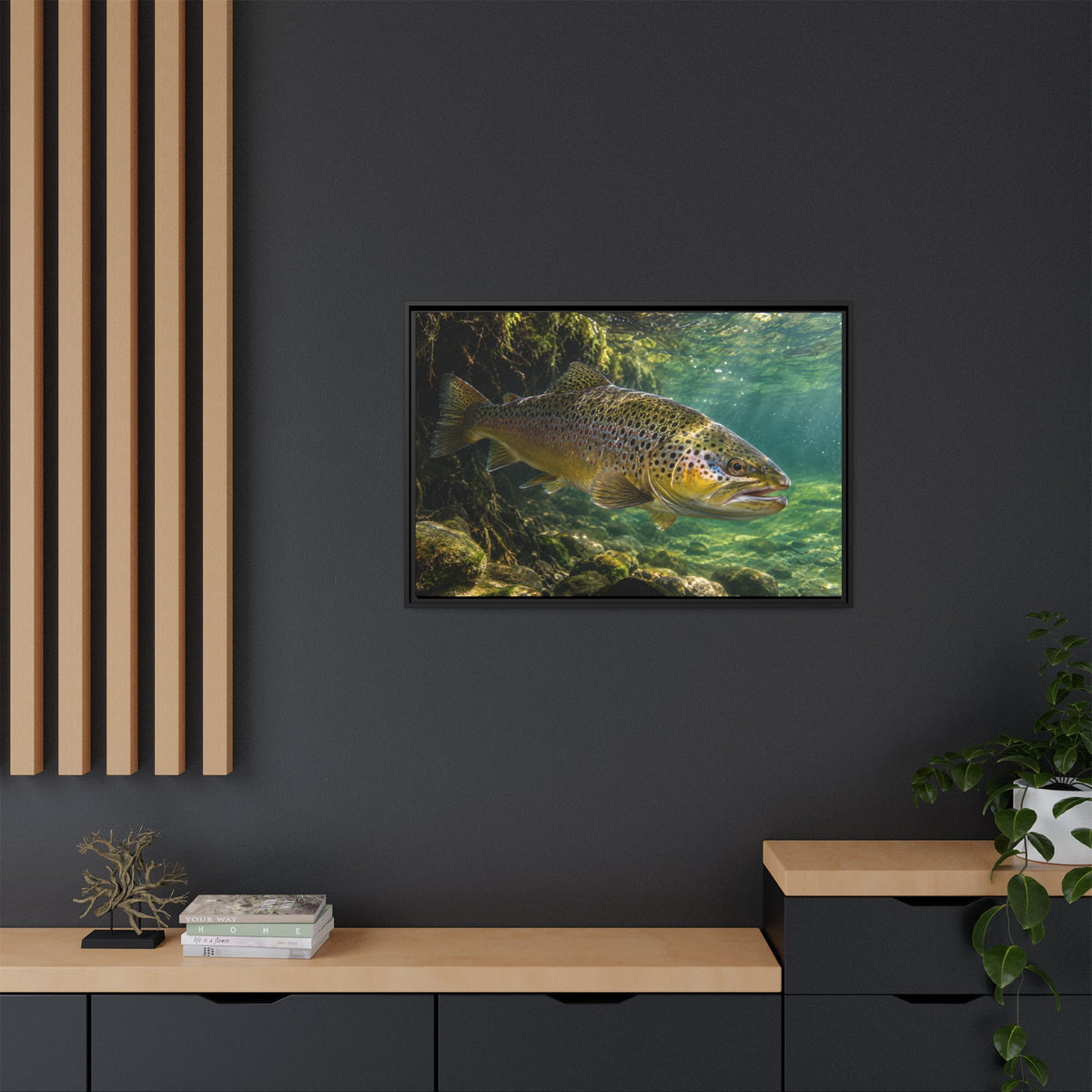 Granite Current Brown Trout framed canvas wall art, view 6
