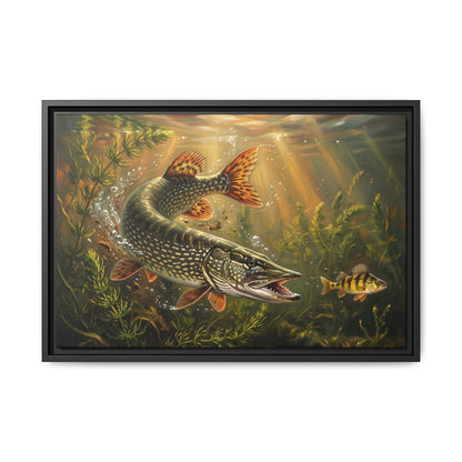 Perch Ambush Northern Pike framed canvas, 36x24 size view