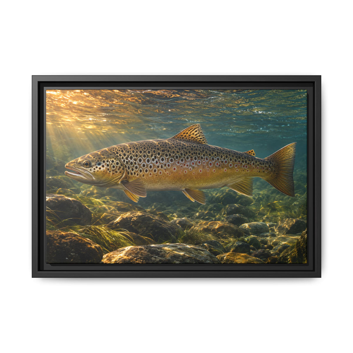 Autumn Run Brown Trout framed canvas wall art, view 2