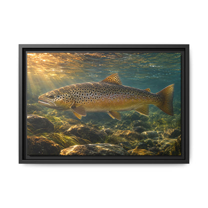 Autumn Run Brown Trout framed canvas wall art, view 2