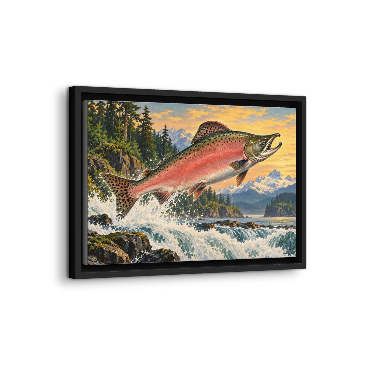 North Coast Leap Pink Salmon framed canvas wall art, view 4