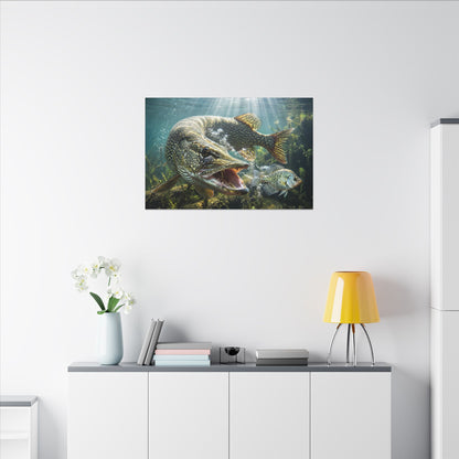 Northern Pike Predator Strike Canvas — Action Wall Art for Anglers