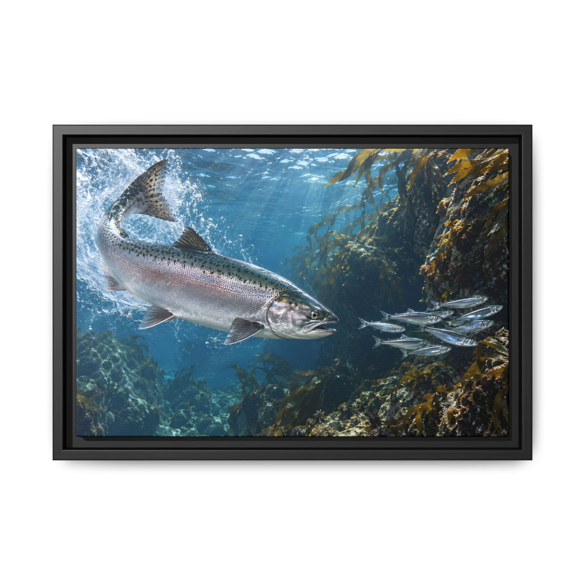 Silver Torpedo Chinook Salmon framed canvas wall art, view 2