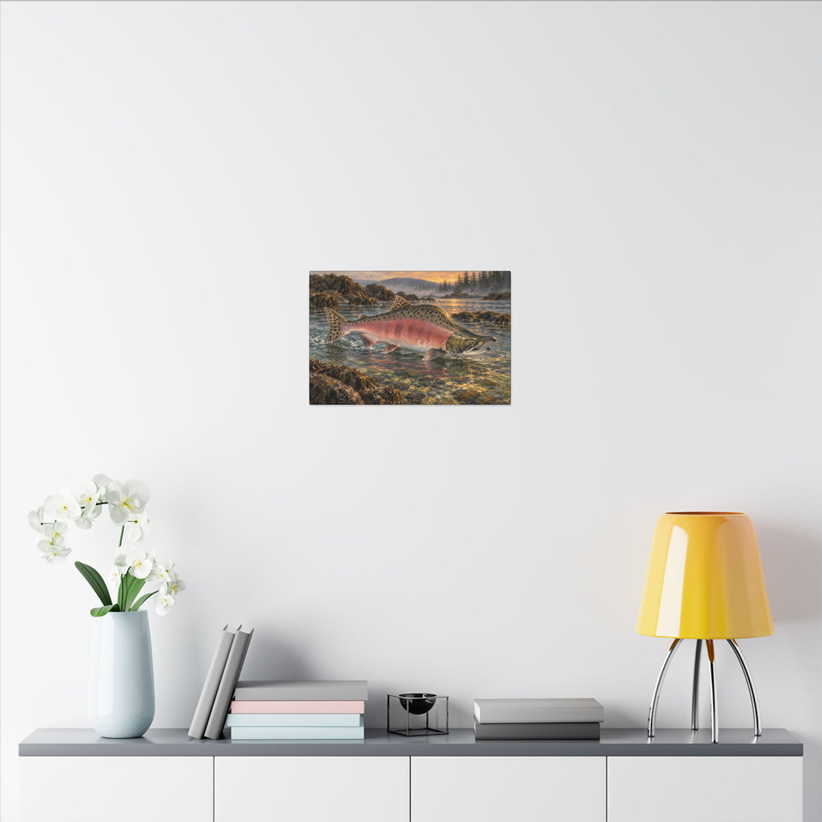 Alaskan Dusk Pink Salmon canvas wall art, view 6