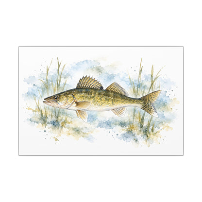 Watercolor Reeds Walleye canvas, 18x12 size view
