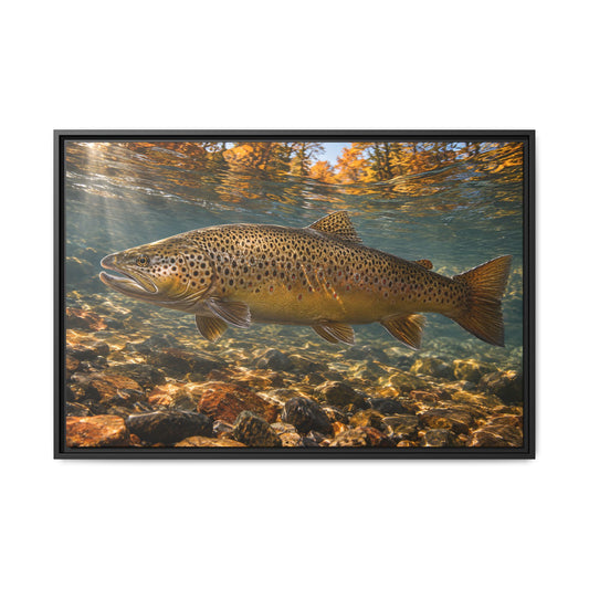 River of Copper Brown Trout framed canvas wall art