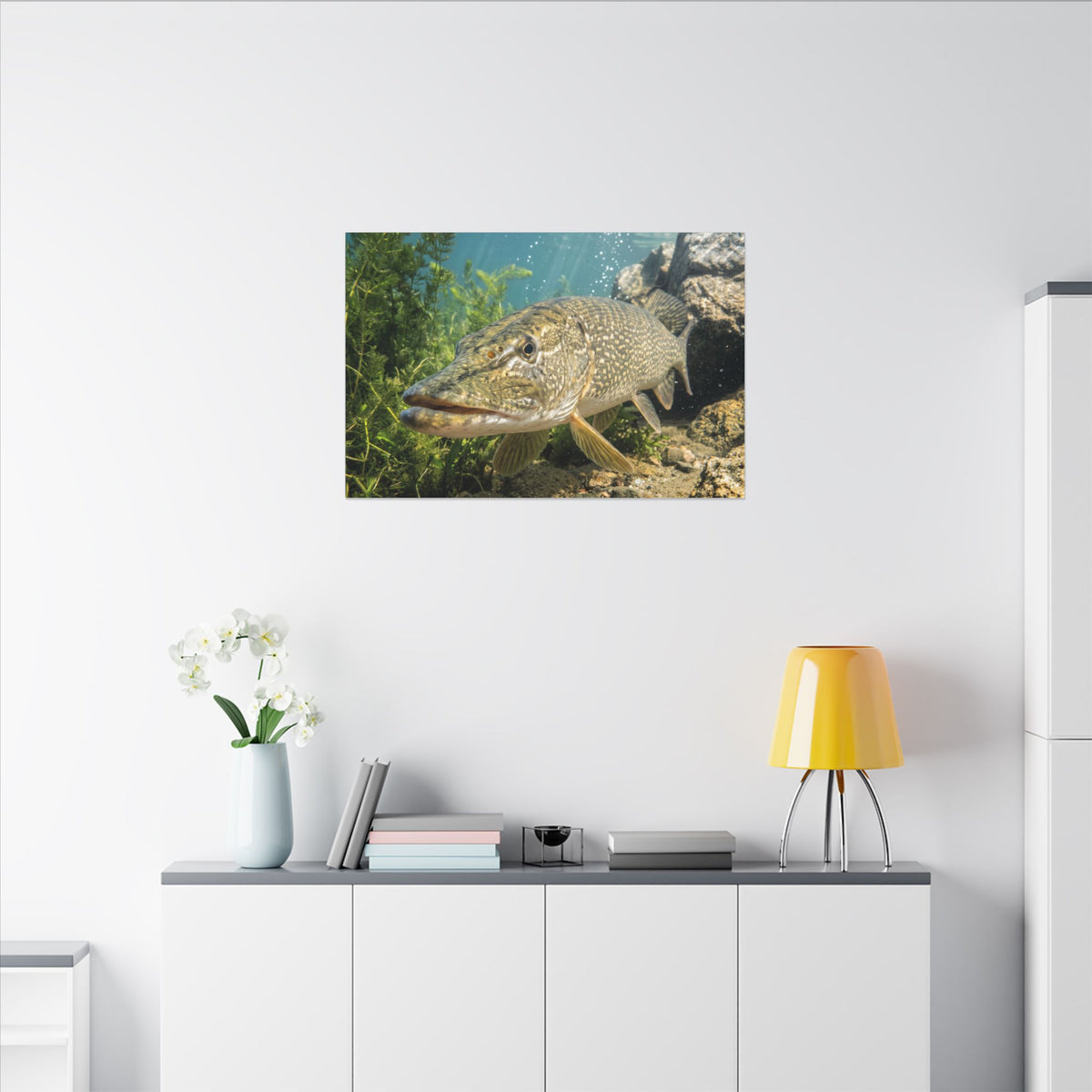Northern Pike Clear Water Portrait Canvas — Limited Edition Wall Art for Anglers