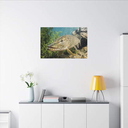 Northern Pike Clear Water Portrait Canvas — Limited Edition Wall Art for Anglers