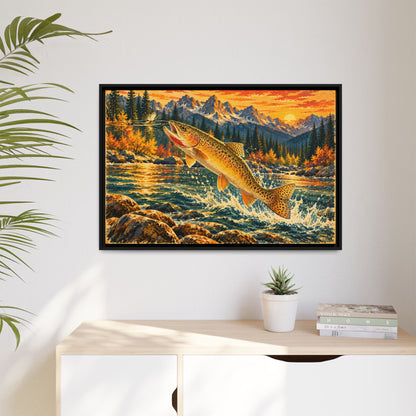 Idaho Wilderness Cutthroat Trout framed canvas hanging in a living room