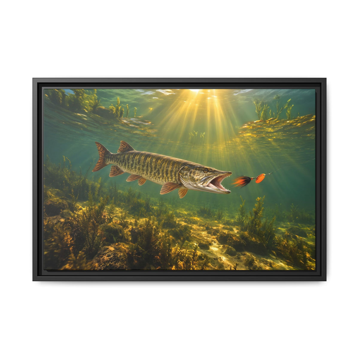 Bucktail Strike Muskie framed canvas, 36x24 size view