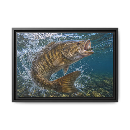 Boatside Fight Smallmouth Bass framed canvas wall art, view 2