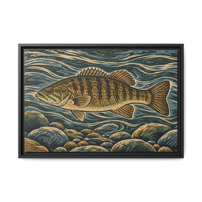 Woodcut River Smallmouth Framed Canvas wall art, view 3
