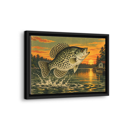 Sunset Camp Crappie framed canvas wall art, view 4