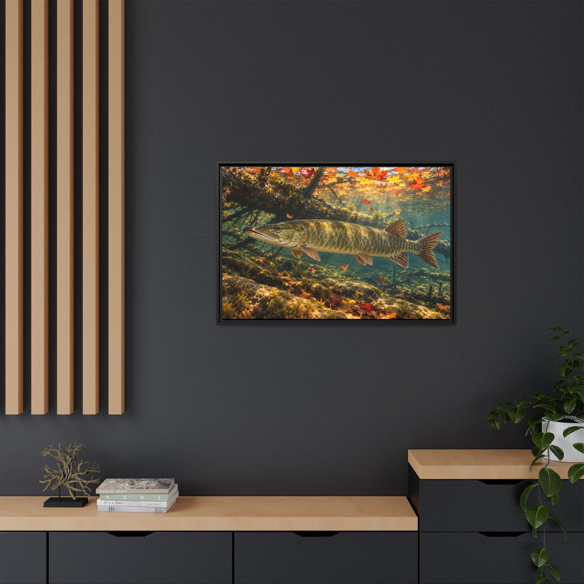 Autumn Timber Muskie Framed Canvas wall art, view 6
