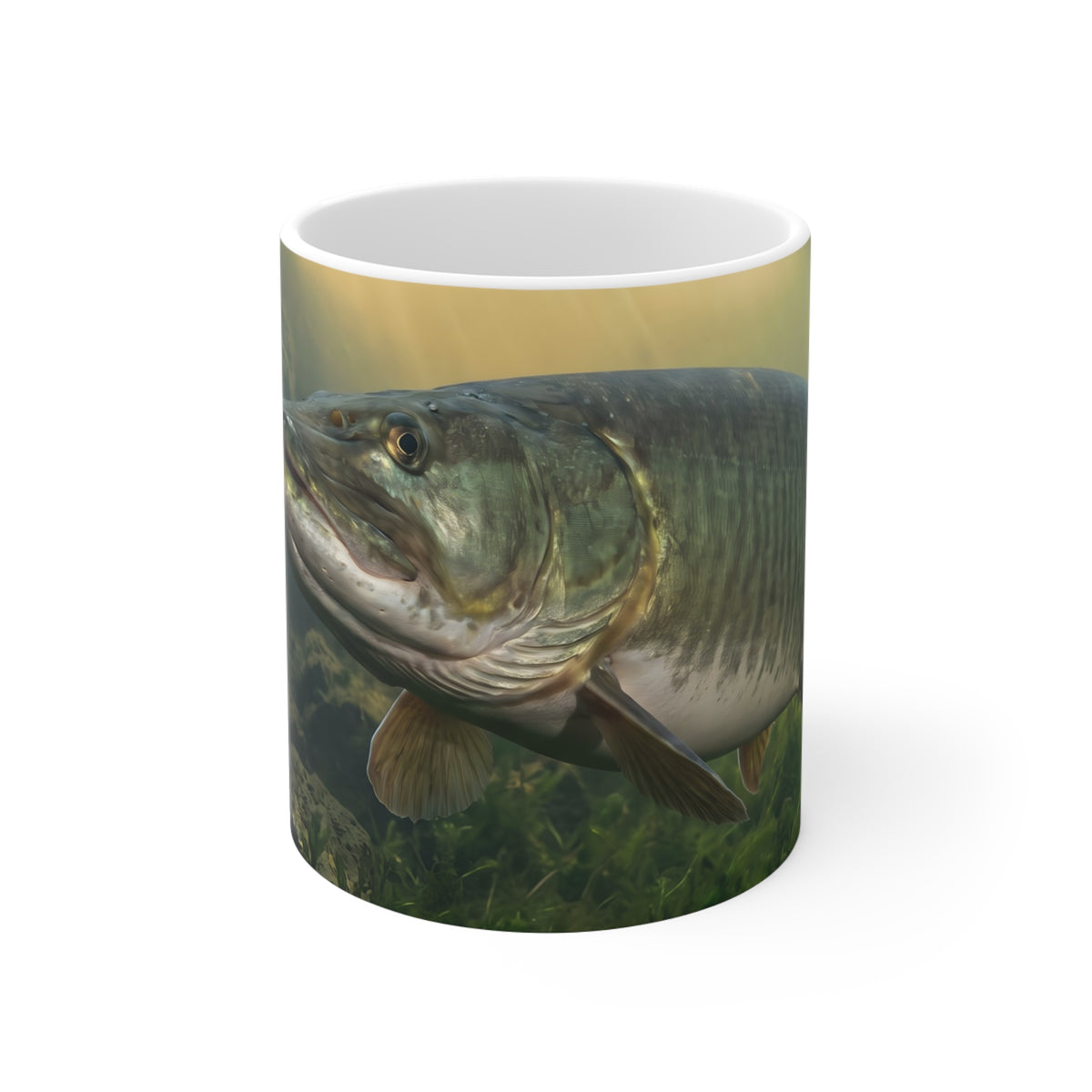 Golden Weed Line Muskie full-wrap coffee mug, front view