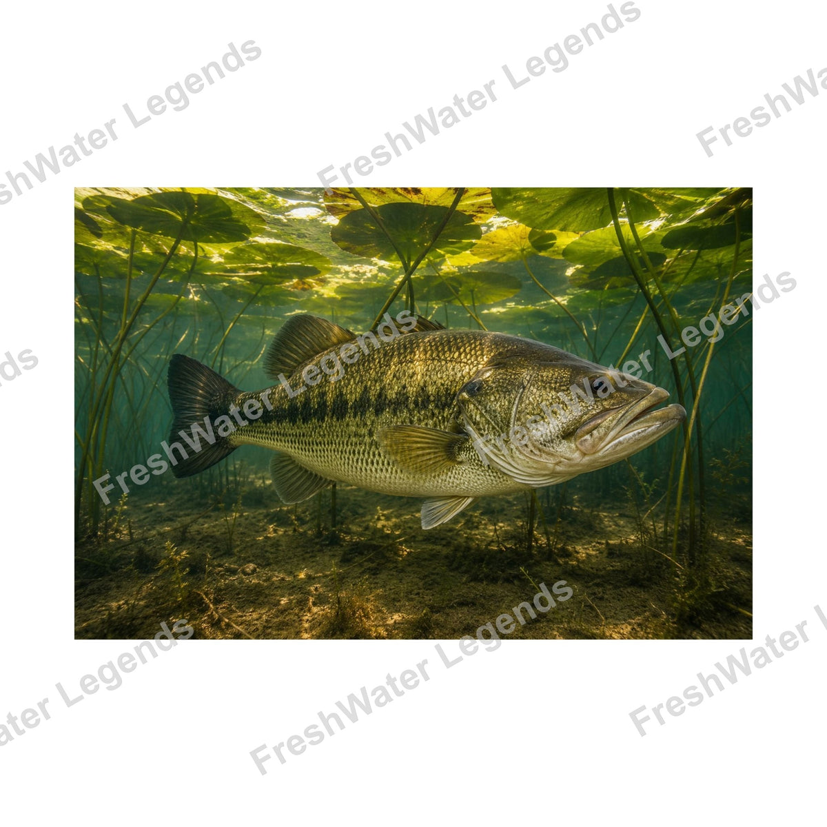 Largemouth Bass - In the Lily Pads digital art print