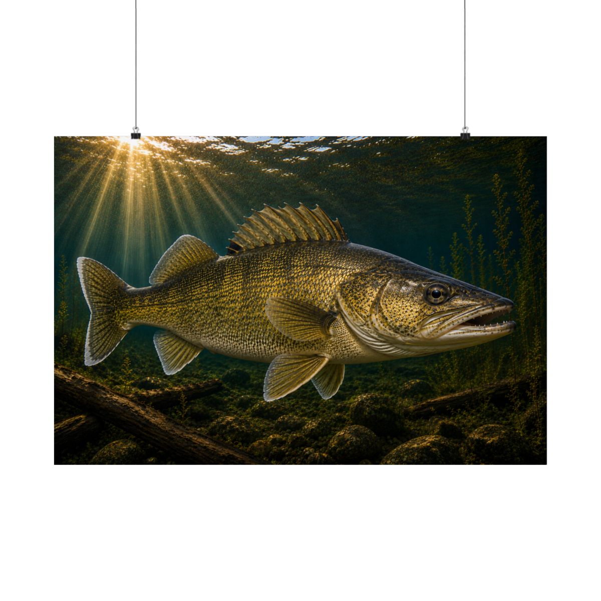 Walleye poster 36x24 hanging on wall